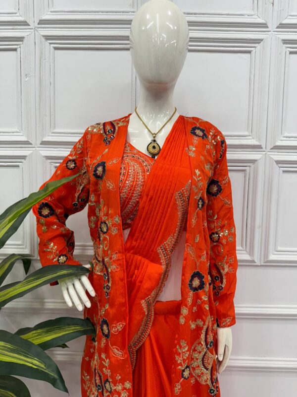 🌟 GlamVibe Indo-Western Drape Saree Set with Heavy Embroidered Koti & Blouse ✨🥻