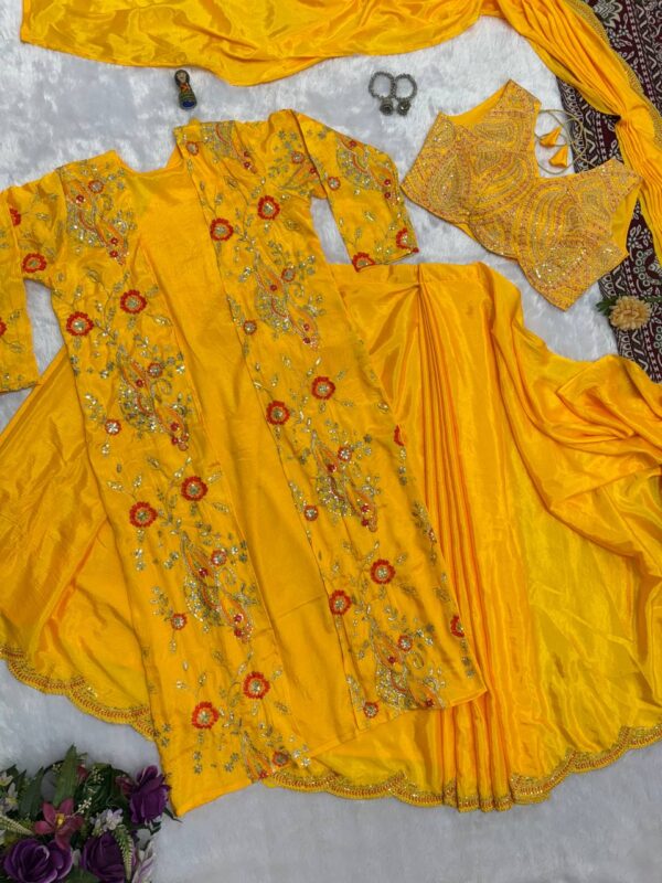 🌟 GlamVibe Indo-Western Drape Saree Set with Heavy Embroidered Koti & Blouse ✨🥻