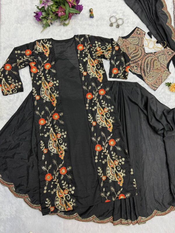 🌟 GlamVibe Indo-Western Drape Saree Set with Heavy Embroidered Koti & Blouse ✨🥻