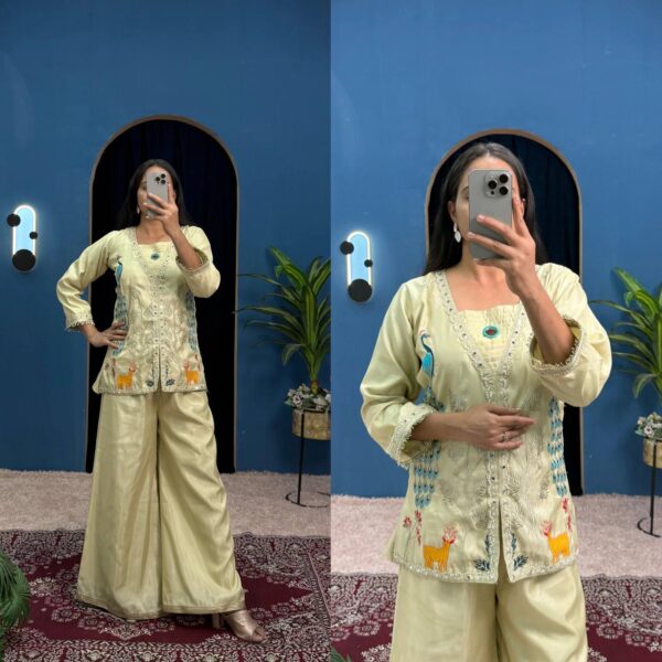 ✨ Royal Peacock Mirror-Work Co-Ord Set with Palazzo – Exclusive Embroidered Style 🦚👖