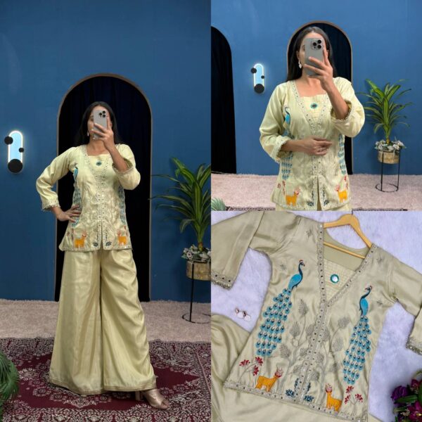 ✨ Royal Peacock Mirror-Work Co-Ord Set with Palazzo – Exclusive Embroidered Style 🦚👖