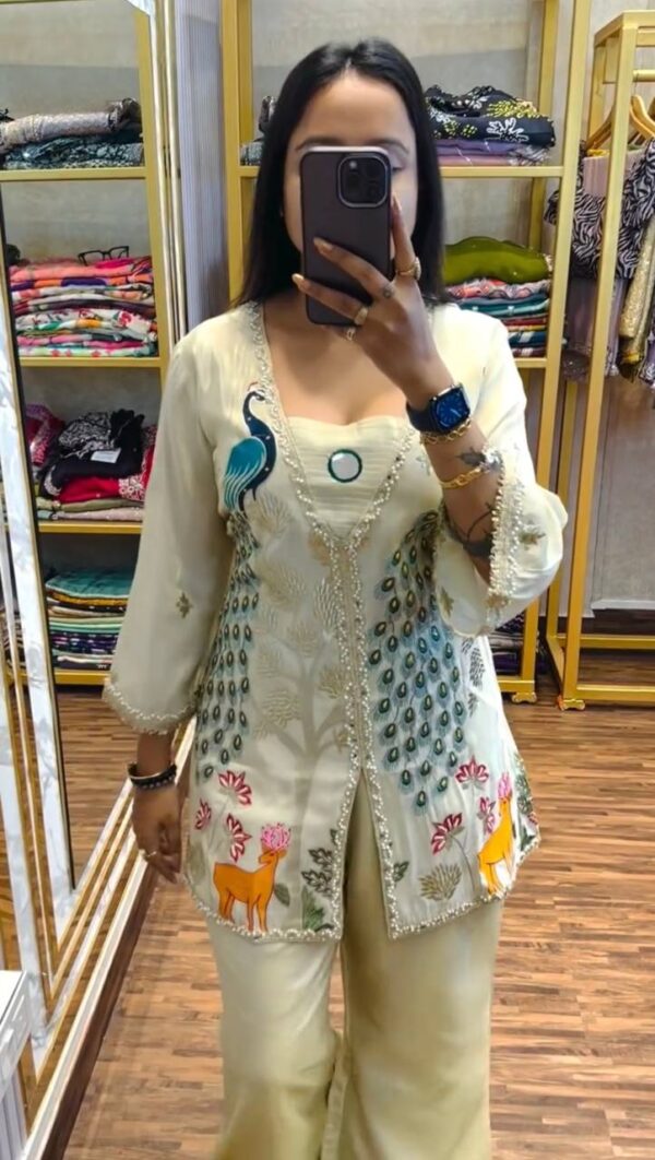 ✨ Royal Peacock Mirror-Work Co-Ord Set with Palazzo – Exclusive Embroidered Style 🦚👖