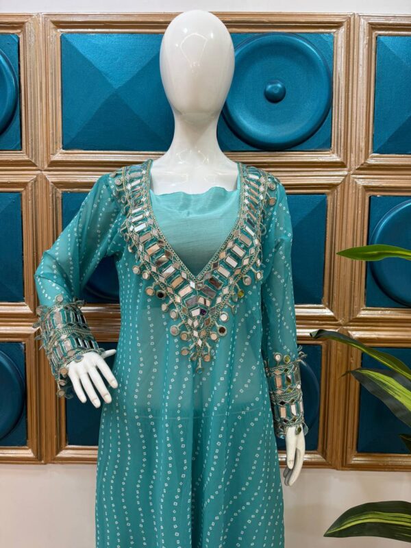 ✨ GlamShine Mirror Work Indo-Western 3-Piece Set – Kurti, Pant & Blouse Combo 👗💫