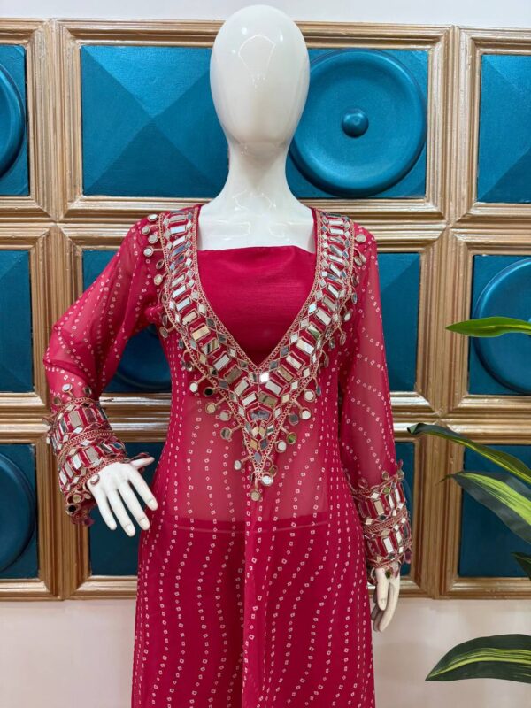 ✨ GlamShine Mirror Work Indo-Western 3-Piece Set – Kurti, Pant & Blouse Combo 👗💫