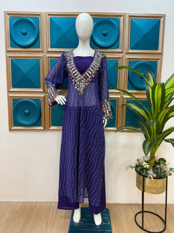 ✨ GlamShine Mirror Work Indo-Western 3-Piece Set – Kurti, Pant & Blouse Combo 👗💫