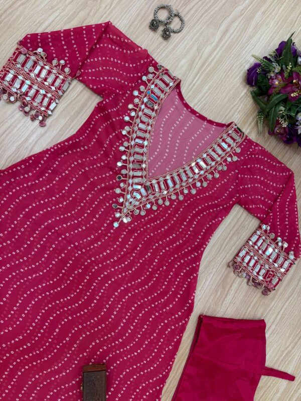 ✨ GlamShine Mirror Work Indo-Western 3-Piece Set – Kurti, Pant & Blouse Combo 👗💫