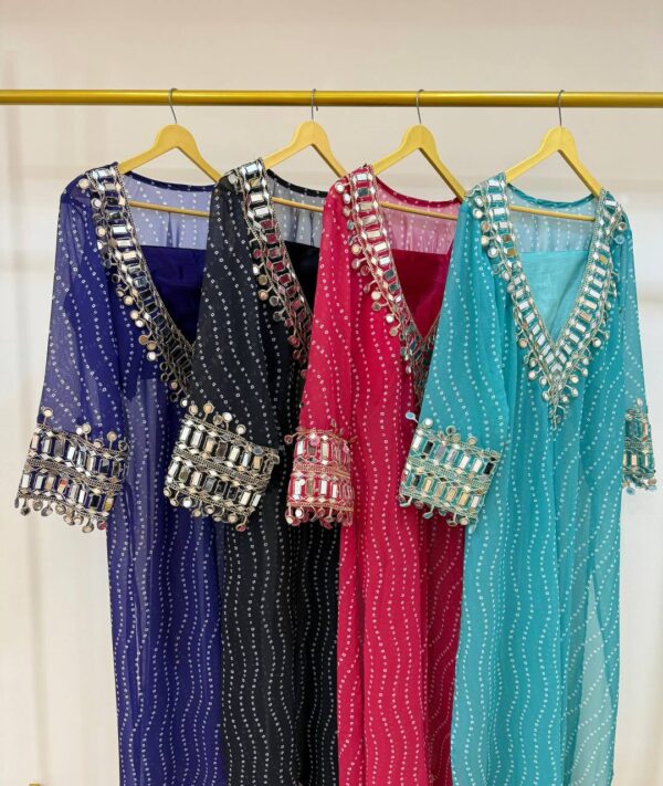 ✨ GlamShine Mirror Work Indo-Western 3-Piece Set – Kurti, Pant & Blouse Combo 👗💫