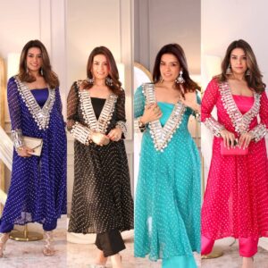 ✨ GlamShine Mirror Work Indo-Western 3-Piece Set – Kurti, Pant & Blouse Combo 👗💫