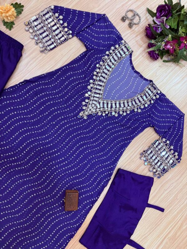 ✨ GlamShine Mirror Work Indo-Western 3-Piece Set – Kurti, Pant & Blouse Combo 👗💫