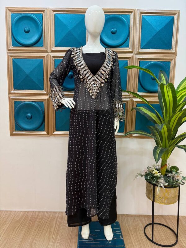 ✨ GlamShine Mirror Work Indo-Western 3-Piece Set – Kurti, Pant & Blouse Combo 👗💫