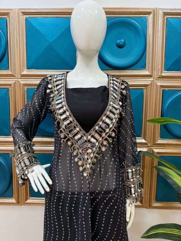 ✨ GlamShine Mirror Work Indo-Western 3-Piece Set – Kurti, Pant & Blouse Combo 👗💫