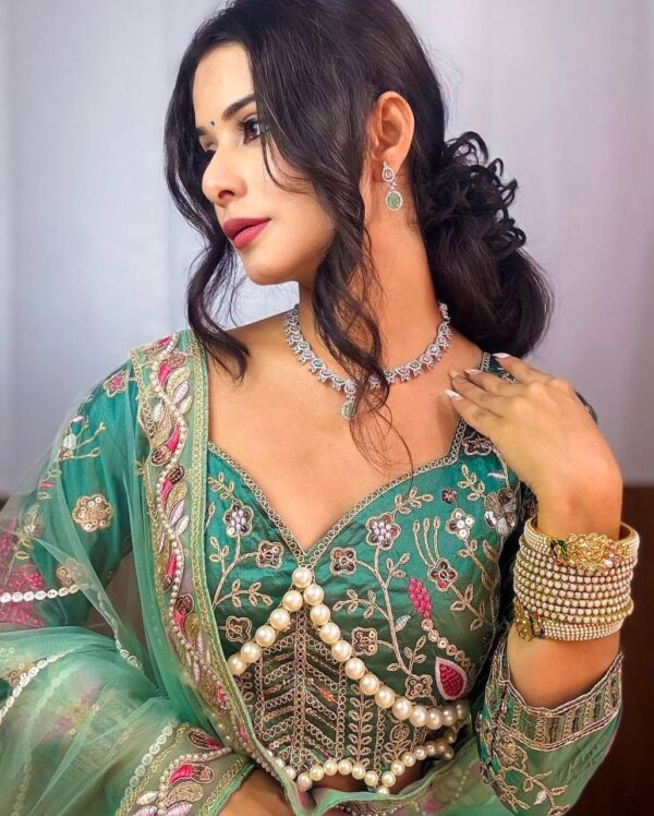 ✨ DreamNet Embroidered Pearl Work Saree Set with Designer Blouse – 6 Ethnic Colors 🥻💎