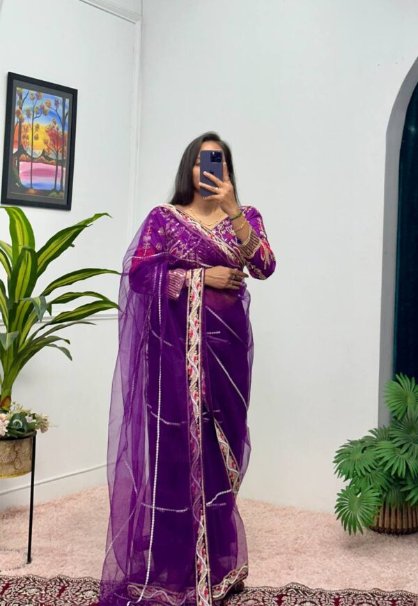 ✨ DreamNet Embroidered Pearl Work Saree Set with Designer Blouse – 6 Ethnic Colors 🥻💎