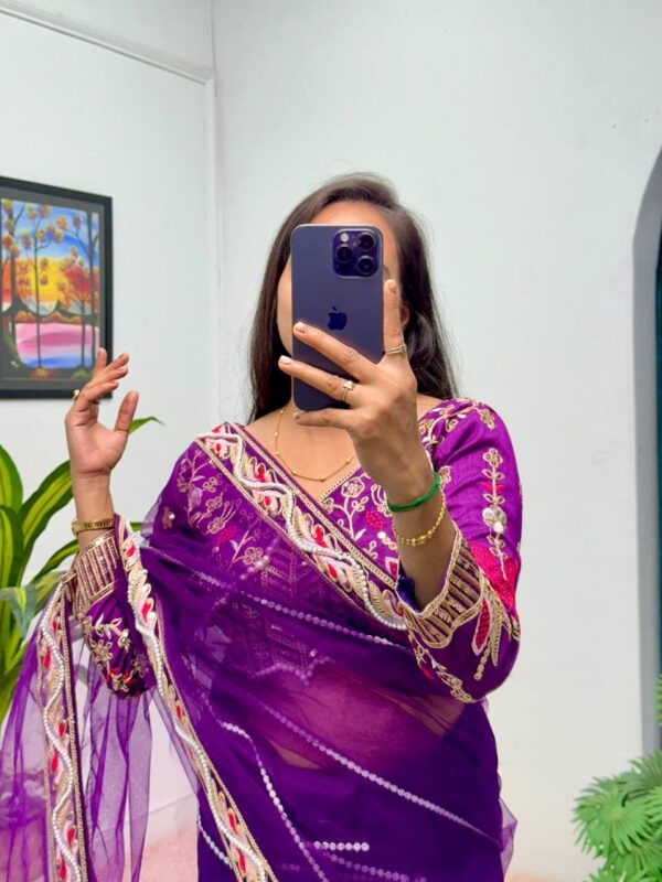 ✨ DreamNet Embroidered Pearl Work Saree Set with Designer Blouse – 6 Ethnic Colors 🥻💎