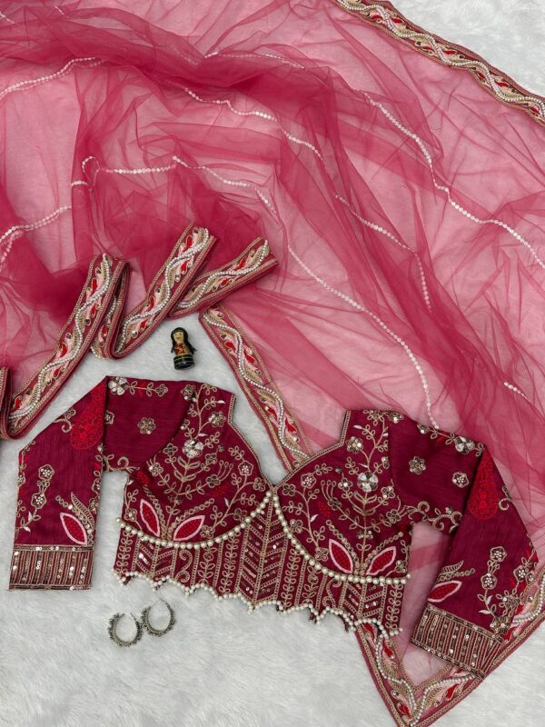 ✨ DreamNet Embroidered Pearl Work Saree Set with Designer Blouse – 6 Ethnic Colors 🥻💎