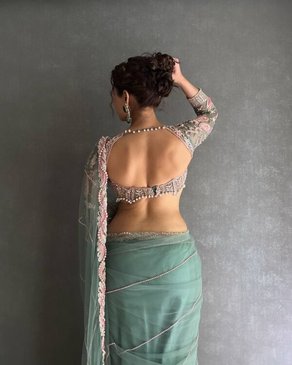 ✨ DreamNet Embroidered Pearl Work Saree Set with Designer Blouse – 6 Ethnic Colors 🥻💎