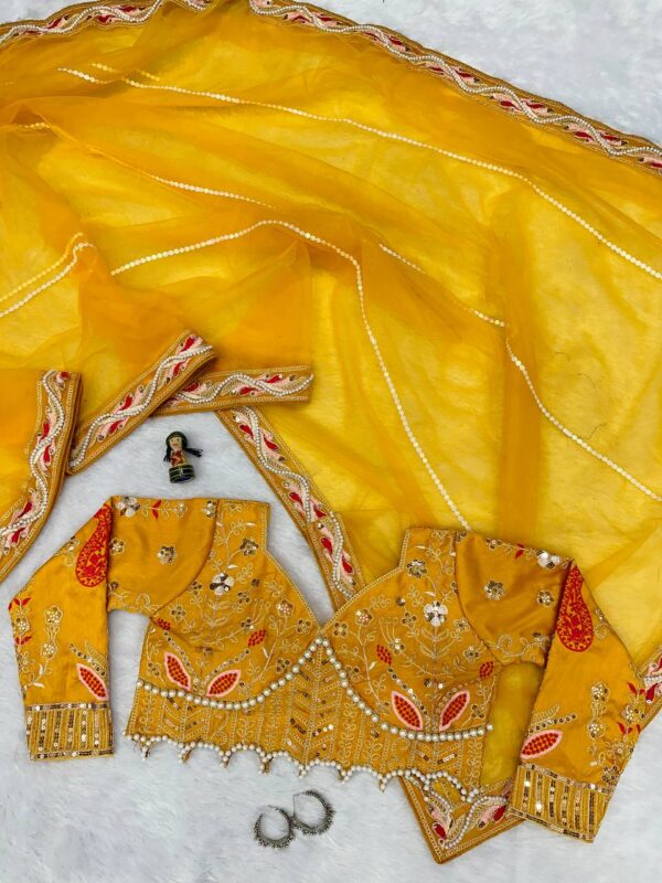 ✨ DreamNet Embroidered Pearl Work Saree Set with Designer Blouse – 6 Ethnic Colors 🥻💎