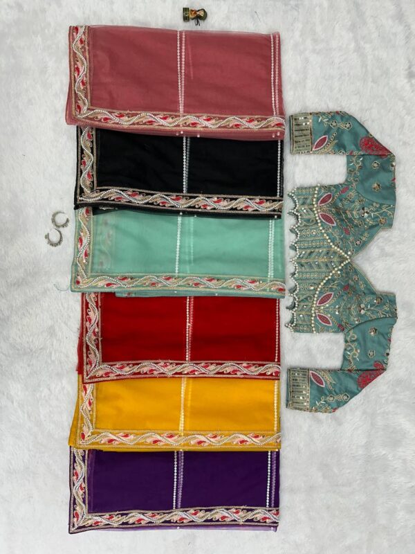 ✨ DreamNet Embroidered Pearl Work Saree Set with Designer Blouse – 6 Ethnic Colors 🥻💎