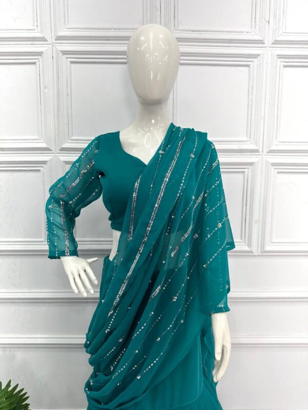 💃✨ GlamFlair Embroidered Lehenga-Saree with Attached Dupatta & Heavy Flair 🌟