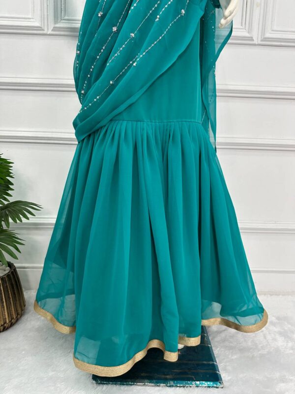 💃✨ GlamFlair Embroidered Lehenga-Saree with Attached Dupatta & Heavy Flair 🌟