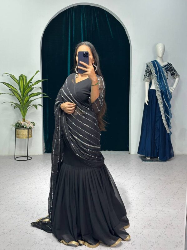 💃✨ GlamFlair Embroidered Lehenga-Saree with Attached Dupatta & Heavy Flair 🌟