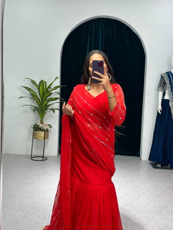 💃✨ GlamFlair Embroidered Lehenga-Saree with Attached Dupatta & Heavy Flair 🌟