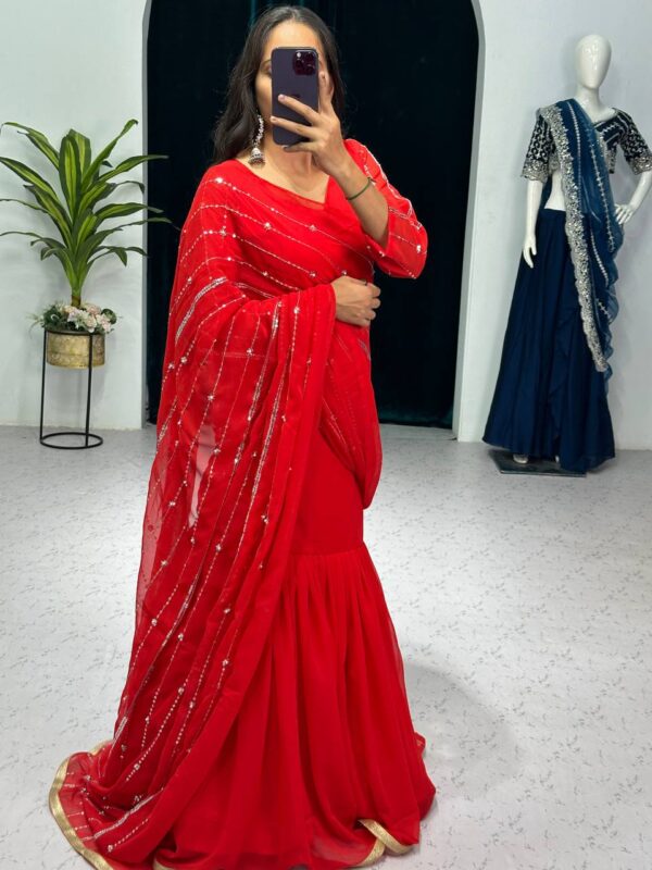 💃✨ GlamFlair Embroidered Lehenga-Saree with Attached Dupatta & Heavy Flair 🌟