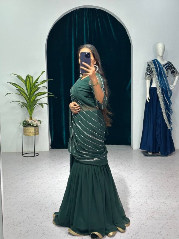 💃✨ GlamFlair Embroidered Lehenga-Saree with Attached Dupatta & Heavy Flair 🌟