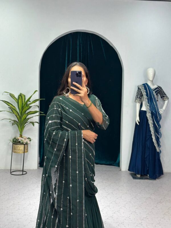 💃✨ GlamFlair Embroidered Lehenga-Saree with Attached Dupatta & Heavy Flair 🌟