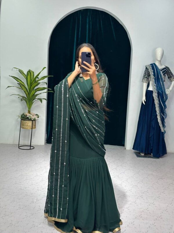 💃✨ GlamFlair Embroidered Lehenga-Saree with Attached Dupatta & Heavy Flair 🌟