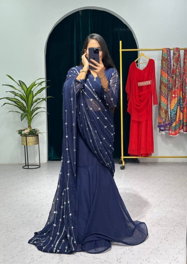 💃✨ GlamFlair Embroidered Lehenga-Saree with Attached Dupatta & Heavy Flair 🌟