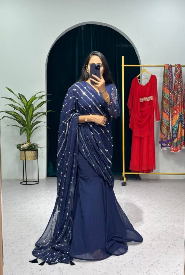 💃✨ GlamFlair Embroidered Lehenga-Saree with Attached Dupatta & Heavy Flair 🌟