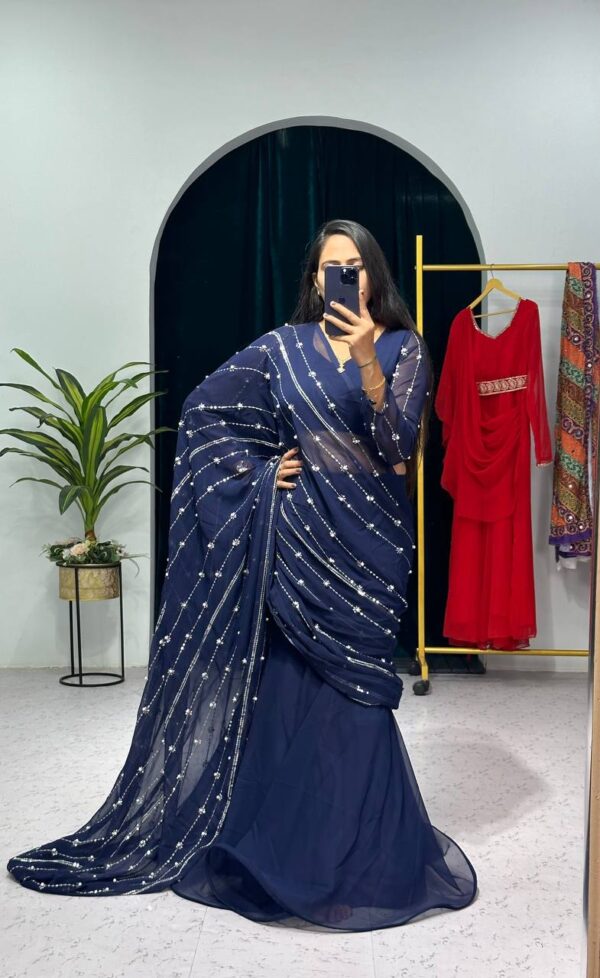 💃✨ GlamFlair Embroidered Lehenga-Saree with Attached Dupatta & Heavy Flair 🌟