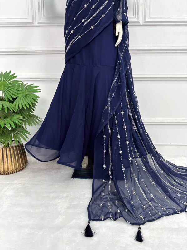 💃✨ GlamFlair Embroidered Lehenga-Saree with Attached Dupatta & Heavy Flair 🌟