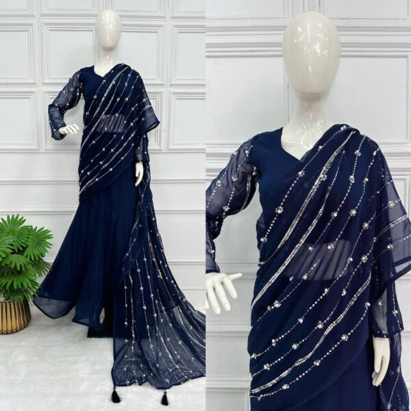 💃✨ GlamFlair Embroidered Lehenga-Saree with Attached Dupatta & Heavy Flair 🌟