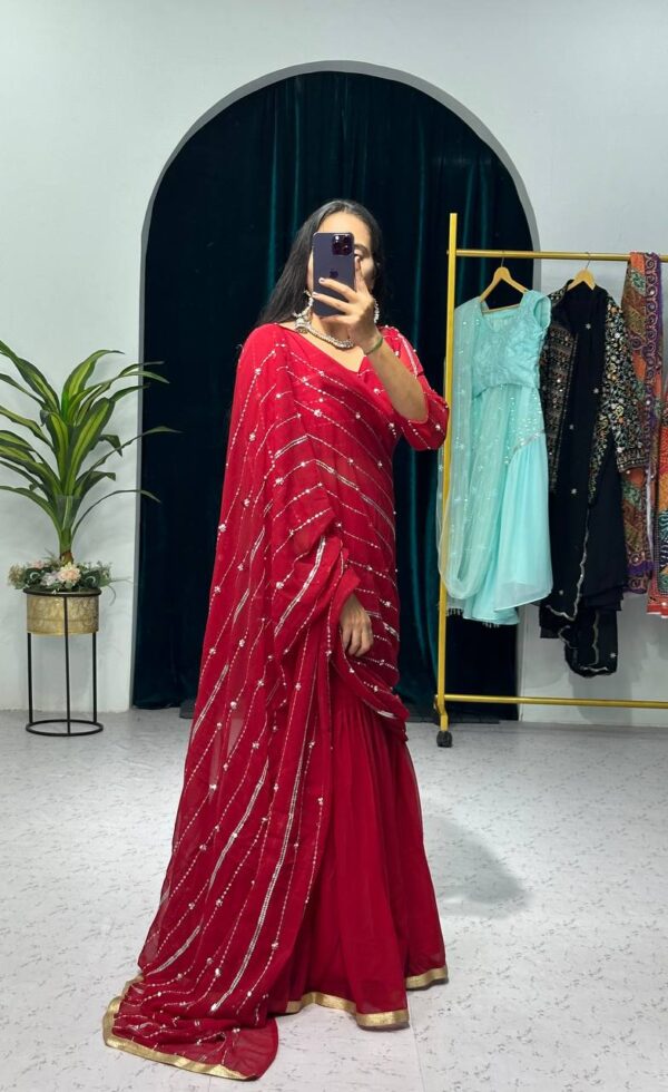 💃✨ GlamFlair Embroidered Lehenga-Saree with Attached Dupatta & Heavy Flair 🌟