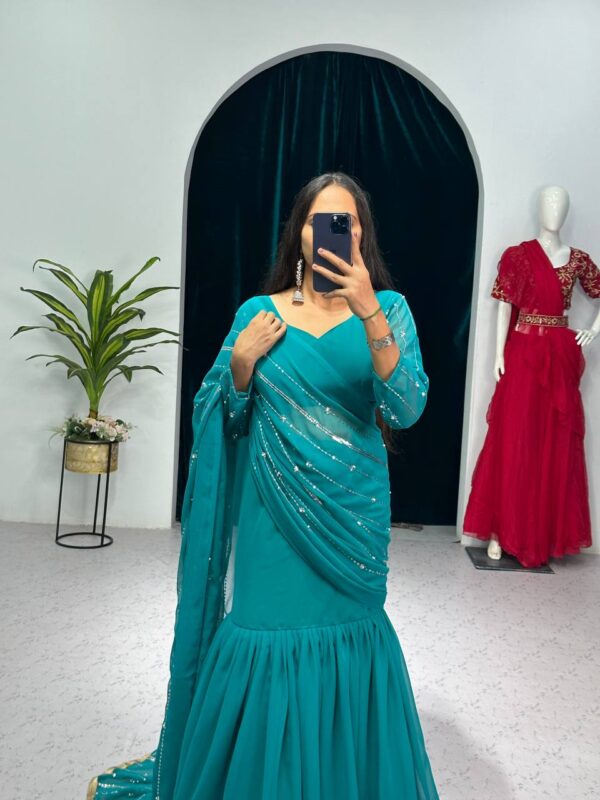 💃✨ GlamFlair Embroidered Lehenga-Saree with Attached Dupatta & Heavy Flair 🌟