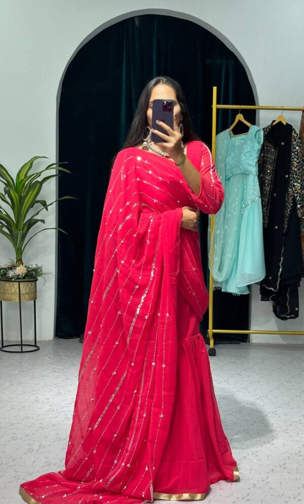 💃✨ GlamFlair Embroidered Lehenga-Saree with Attached Dupatta & Heavy Flair 🌟