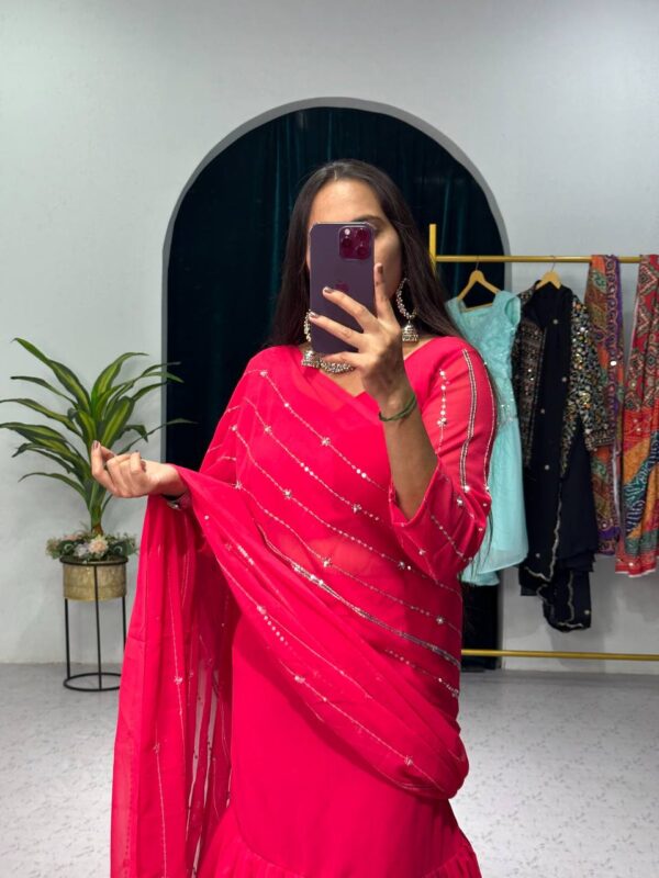 💃✨ GlamFlair Embroidered Lehenga-Saree with Attached Dupatta & Heavy Flair 🌟