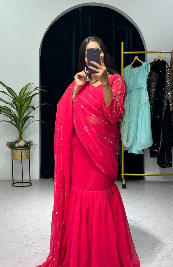 💃✨ GlamFlair Embroidered Lehenga-Saree with Attached Dupatta & Heavy Flair 🌟