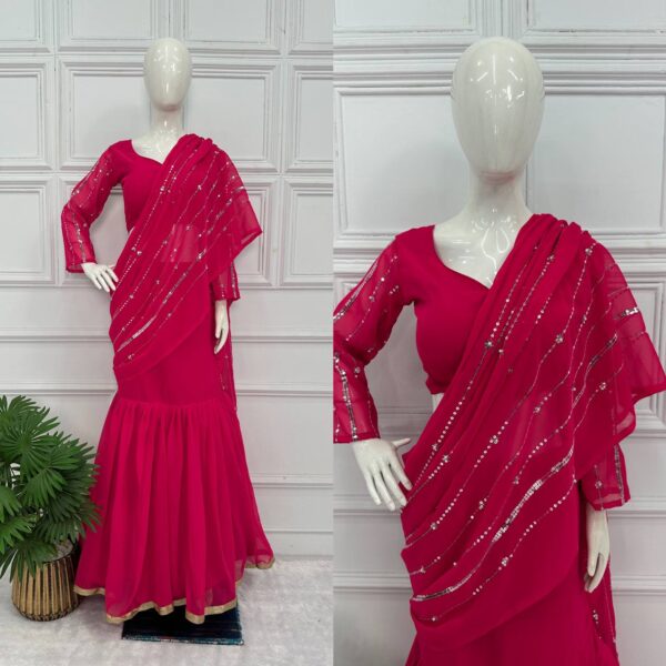 💃✨ GlamFlair Embroidered Lehenga-Saree with Attached Dupatta & Heavy Flair 🌟