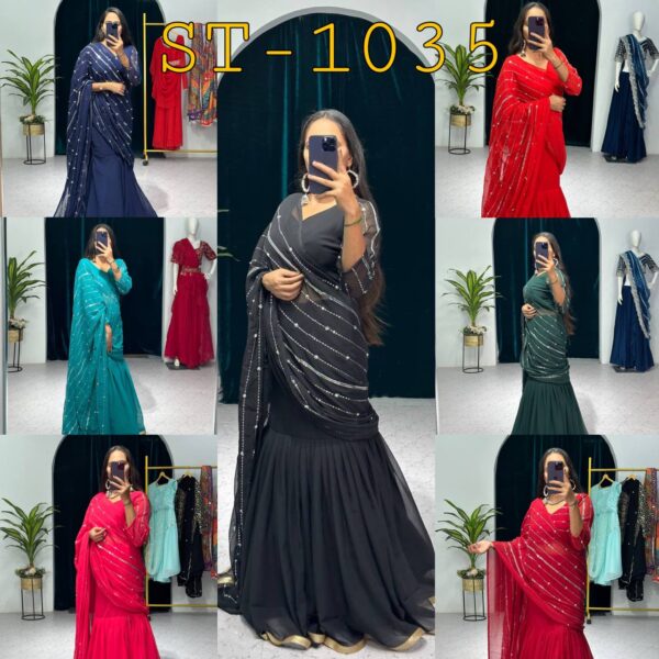 💃✨ GlamFlair Embroidered Lehenga-Saree with Attached Dupatta & Heavy Flair 🌟