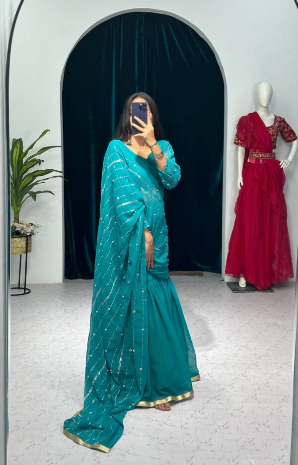 💃✨ GlamFlair Embroidered Lehenga-Saree with Attached Dupatta & Heavy Flair 🌟