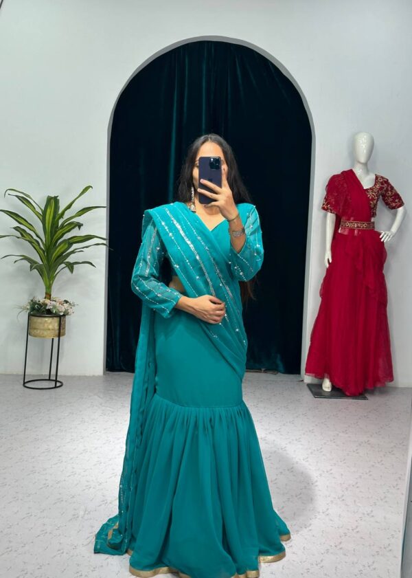 💃✨ GlamFlair Embroidered Lehenga-Saree with Attached Dupatta & Heavy Flair 🌟