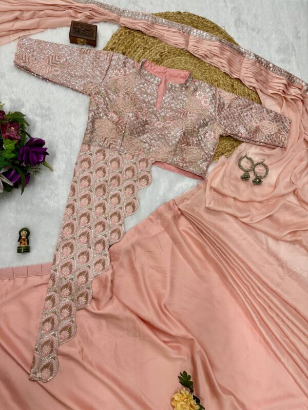 👑 Pastel Glam Chinon Ready-to-Wear Saree Set with Heavy Embroidered Blouse ✨