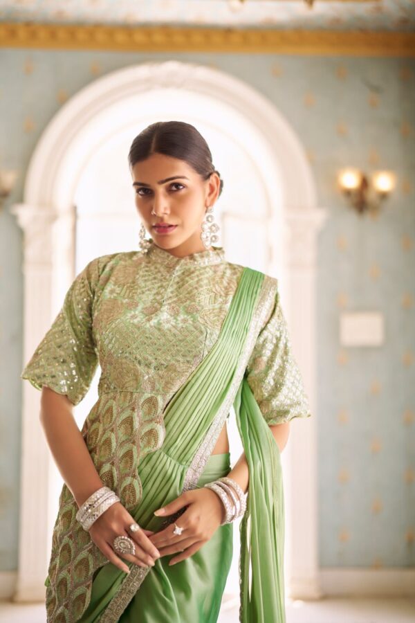 👑 Pastel Glam Chinon Ready-to-Wear Saree Set with Heavy Embroidered Blouse ✨