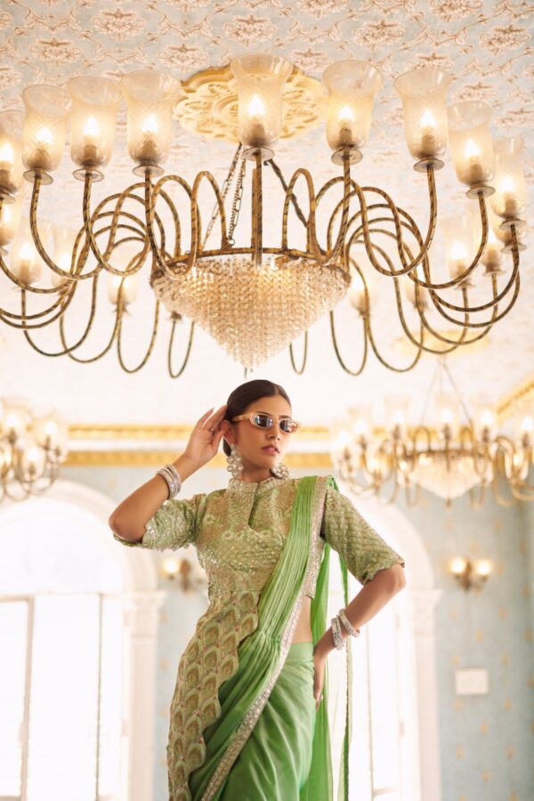 👑 Pastel Glam Chinon Ready-to-Wear Saree Set with Heavy Embroidered Blouse ✨