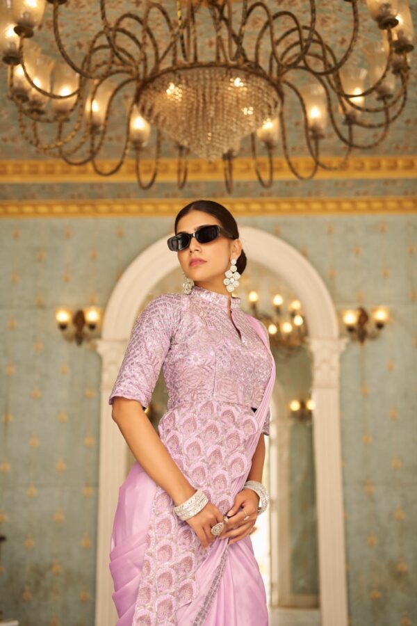 👑 Pastel Glam Chinon Ready-to-Wear Saree Set with Heavy Embroidered Blouse ✨