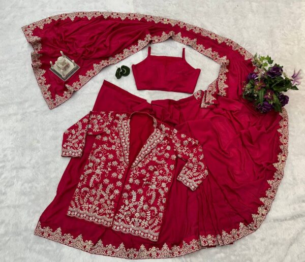 ✨ Indo-Western Chinon Drape Saree with Fully Embroidered Koti & Blouse ✨