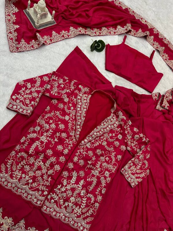 ✨ Indo-Western Chinon Drape Saree with Fully Embroidered Koti & Blouse ✨